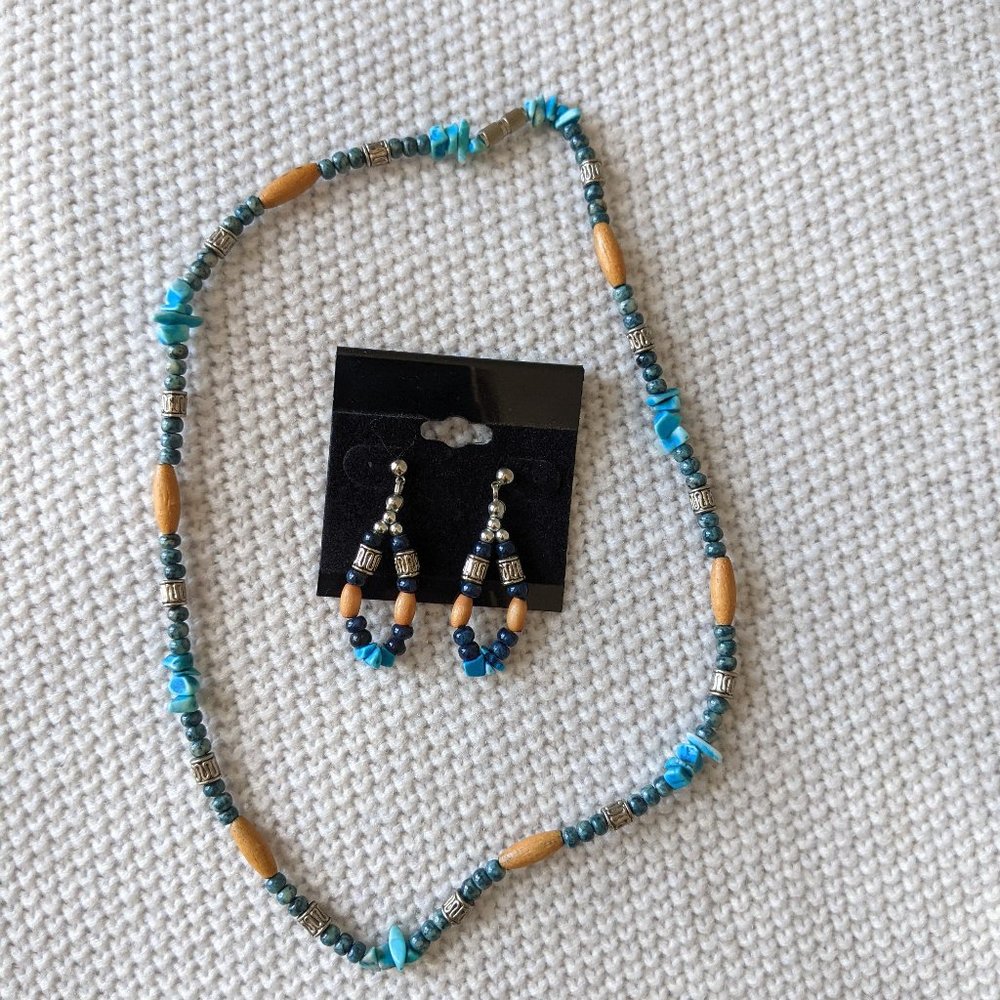 🛍️ BUNDLE ONLY | Island blue necklace and Earrings set